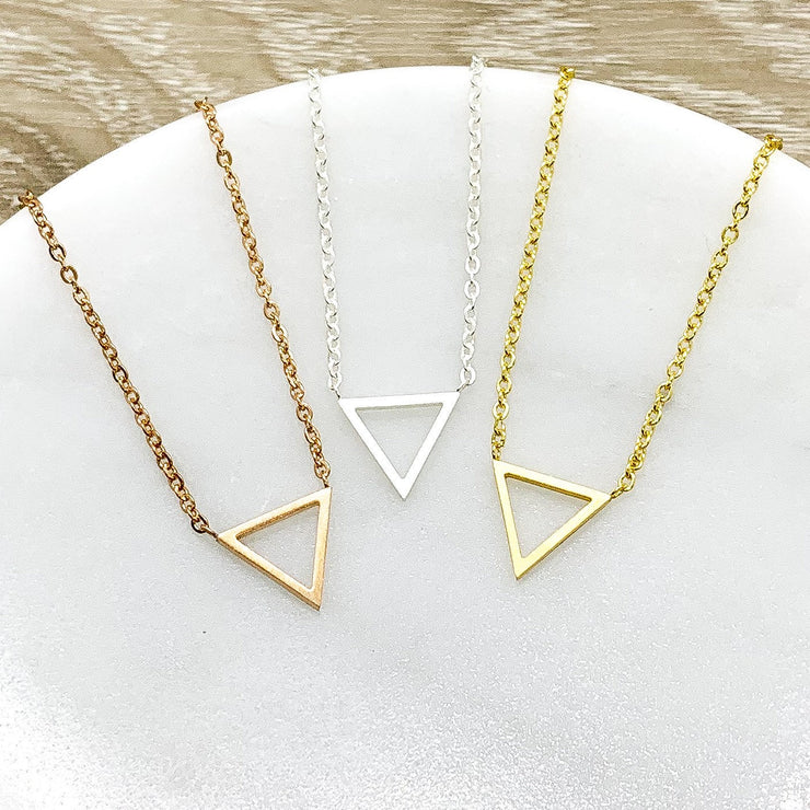 Happy Retirement Card, Tiny Triangle Necklace, Dainty Pendant, New Beginning Gift, Necklace for Women,  Friend Gift, Layering Necklace