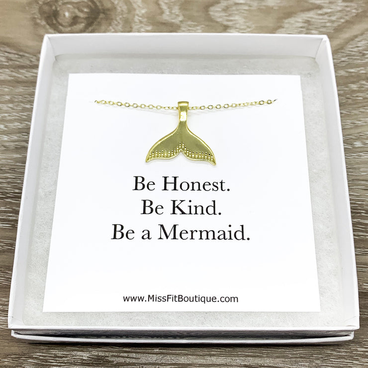 Mermaid Tail Necklace, Fish Tail Pendant Gold, Mermaid-Themed Necklace, Mental Health, Beach Necklace, Ocean Gift, Friendship Necklace
