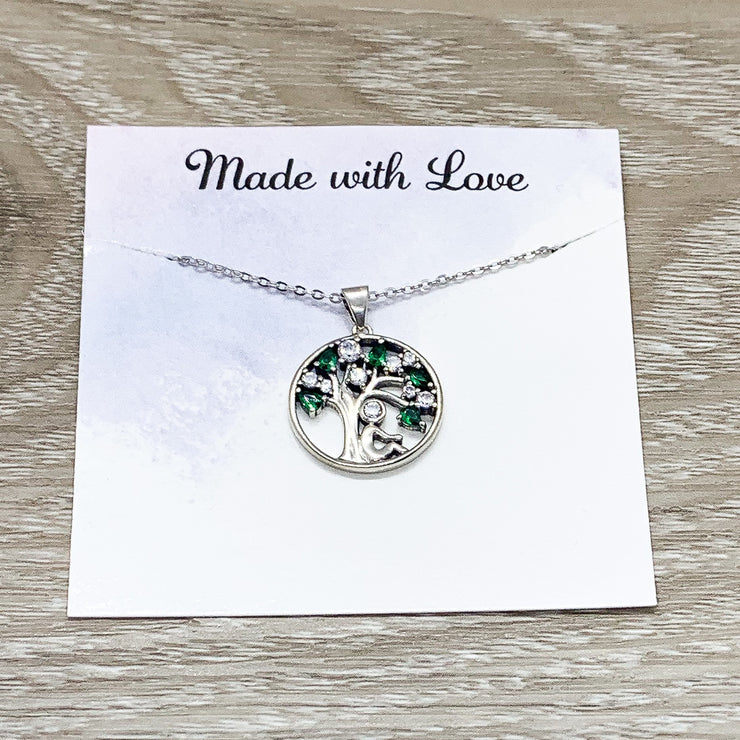Emerald Green Tree Necklace, Strength Jewelry, Tree with Strong Roots Quote, Inspirational Card, Nature Lover Gift, Survivor Gift, Uplifting