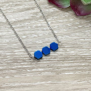 3 Blue Pendants, Generations Gift, Three Friends Gift, 3 Sisters Necklace, Sterling Silver, Minimalist Jewelry, Dainty Necklace, Holiday