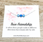 True Friendship Quote, Three Friends Gift, 3 Honeycomb Pendants Necklace Sterling Silver, Minimal Jewelry, Sentimental Gift, Dainty Necklace