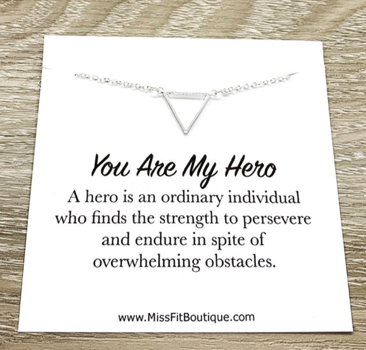 You Are My Hero Gift, Triangle Necklace, Dainty Pendant, Appreciation Gift, Friendship Necklace, Layering Necklace, Christmas Gift