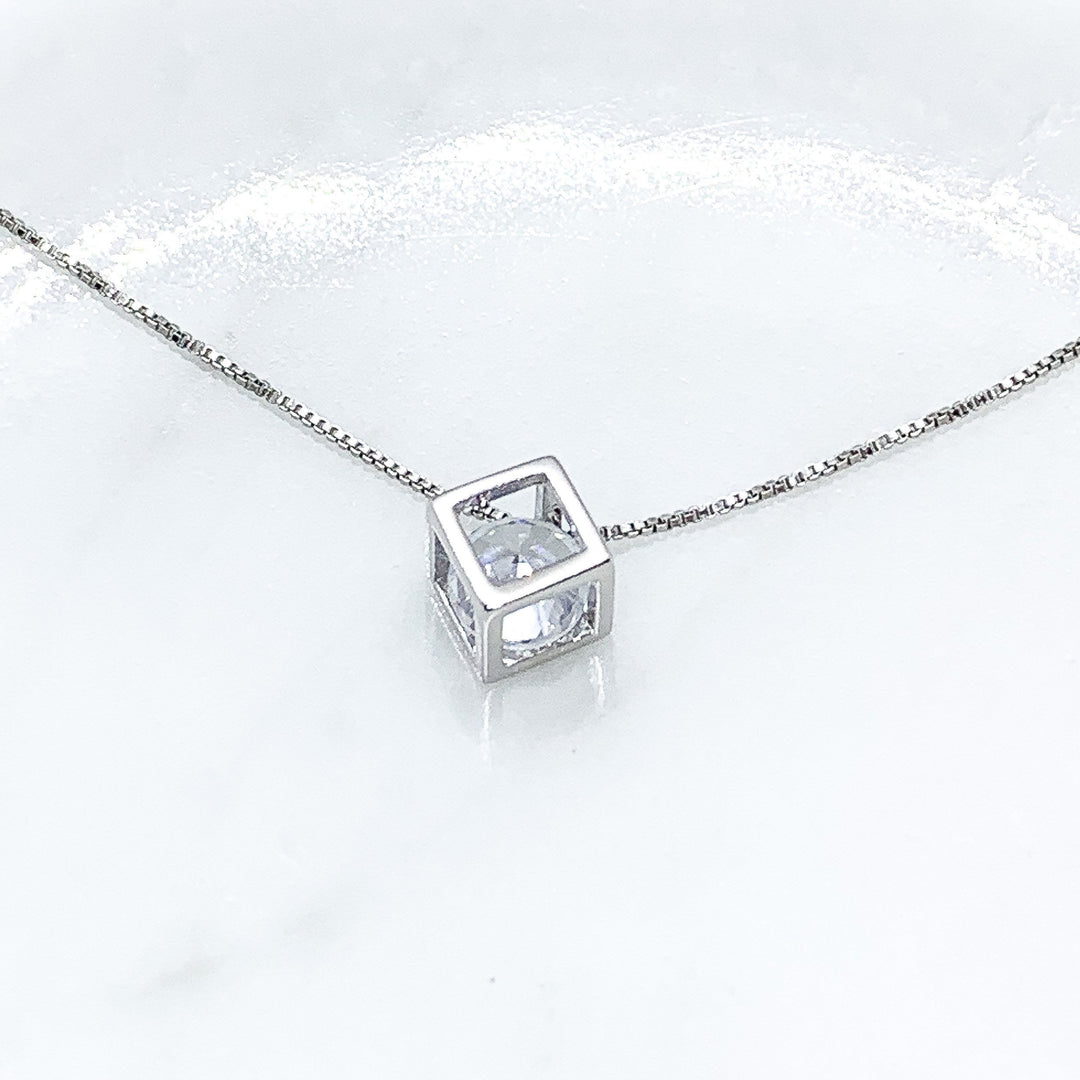 You Are Enough Card, Dainty Cube Crystal Necklace, Uplifting Gift, Sterling Silver Square Necklace, Stocking Filler, You Are Worthy, Holiday