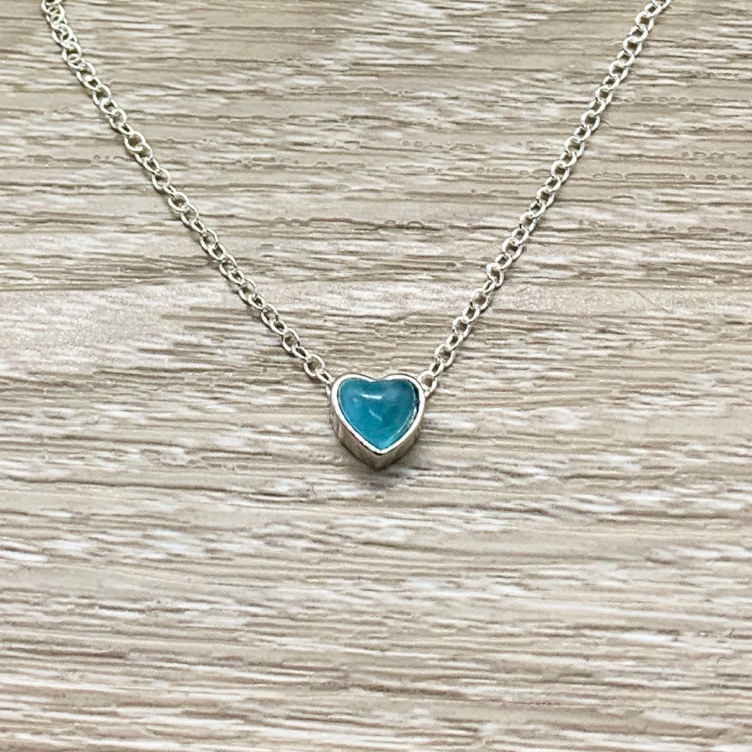 Tiny Blue Heart Necklace, Sterling Silver Heart Pendant, Simple Reminders Jewelry, Gift for Grandma, Mother of 1 Gift, Minimalist Necklace
