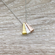 Three Generations Gift, Tri-Tone Triangle Necklace, Granddaughter Mother Grandmother, Grandma Necklace, Gift from Granddaughter