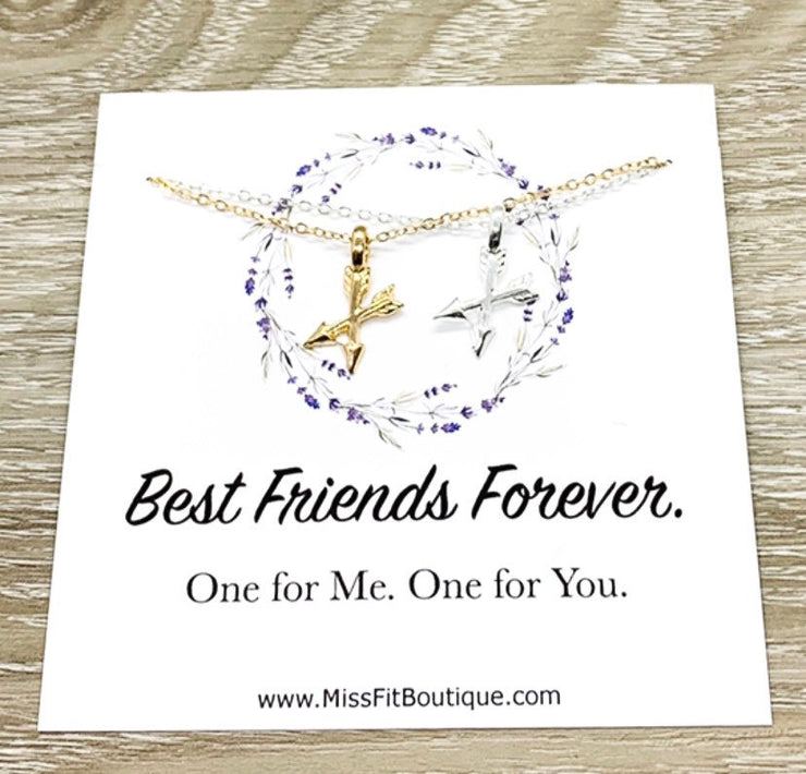 Best Friends Necklaces, Matching Necklace Set, Crossing Arrows Necklace, Soul Sisters Card, Gift from Best Friend, BFF Gift, Friendship Gift