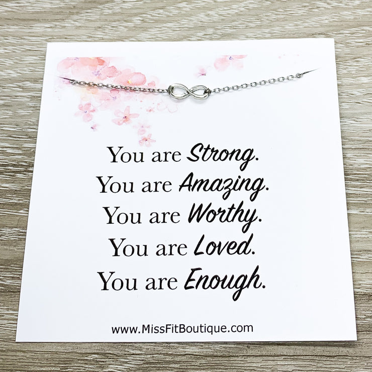 You Are Enough Card, Dainty Infinity Sign Necklace, Affirmation Gift, Eternity Necklace, Stocking Filler, You Are Worthy, Holiday Gift