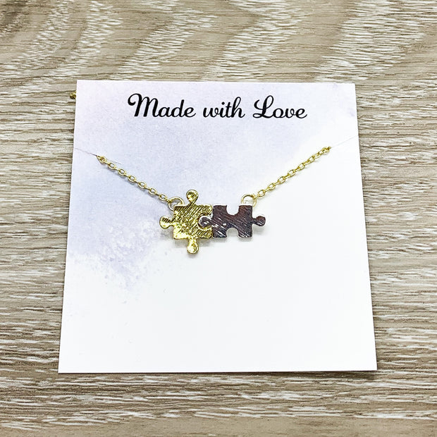 Autism Awareness Necklace, Autism Mother Gift, Rose Gold Puzzle Necklace, Silver Puzzle Jewelry, Jigsaw Puzzle Gift, Birthday Gift, Holiday