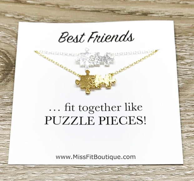 Interlocking Puzzle Necklace Set for 2, Best Friends Card, Matching Puzzle Piece Necklaces, Gift for Best Friend, Birthday Gift, BFF Gift