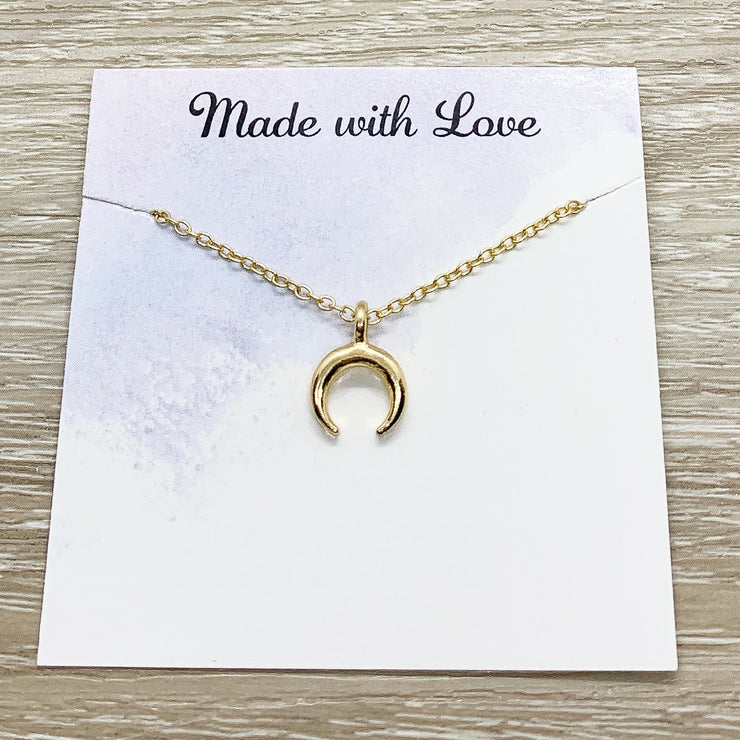 Silver Crescent Moon Necklace with Card, Shoot for the Moon, Minimalist Jewelry, Inspirational Jewelry, Encouragement Gift, Thinking of You