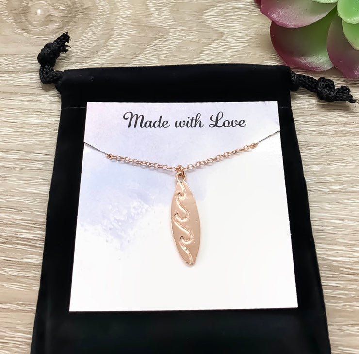 Surfboard Necklace Rose Gold, Beach Lover Necklace, Tropical Gift, Minimalist Surfing Necklace, Summer Sports Jewelry, Australia Gift