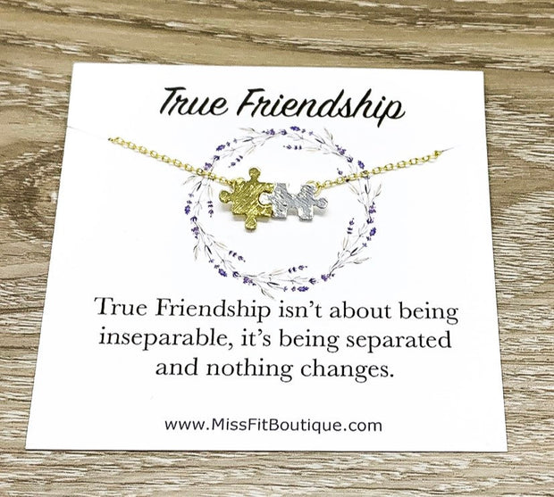 True Friendship Card, Tiny Puzzle Necklace, Long Distance Friendship Gift, Silver Puzzle Jewelry, Jigsaw Puzzle Gift, Birthday Gift, Holiday