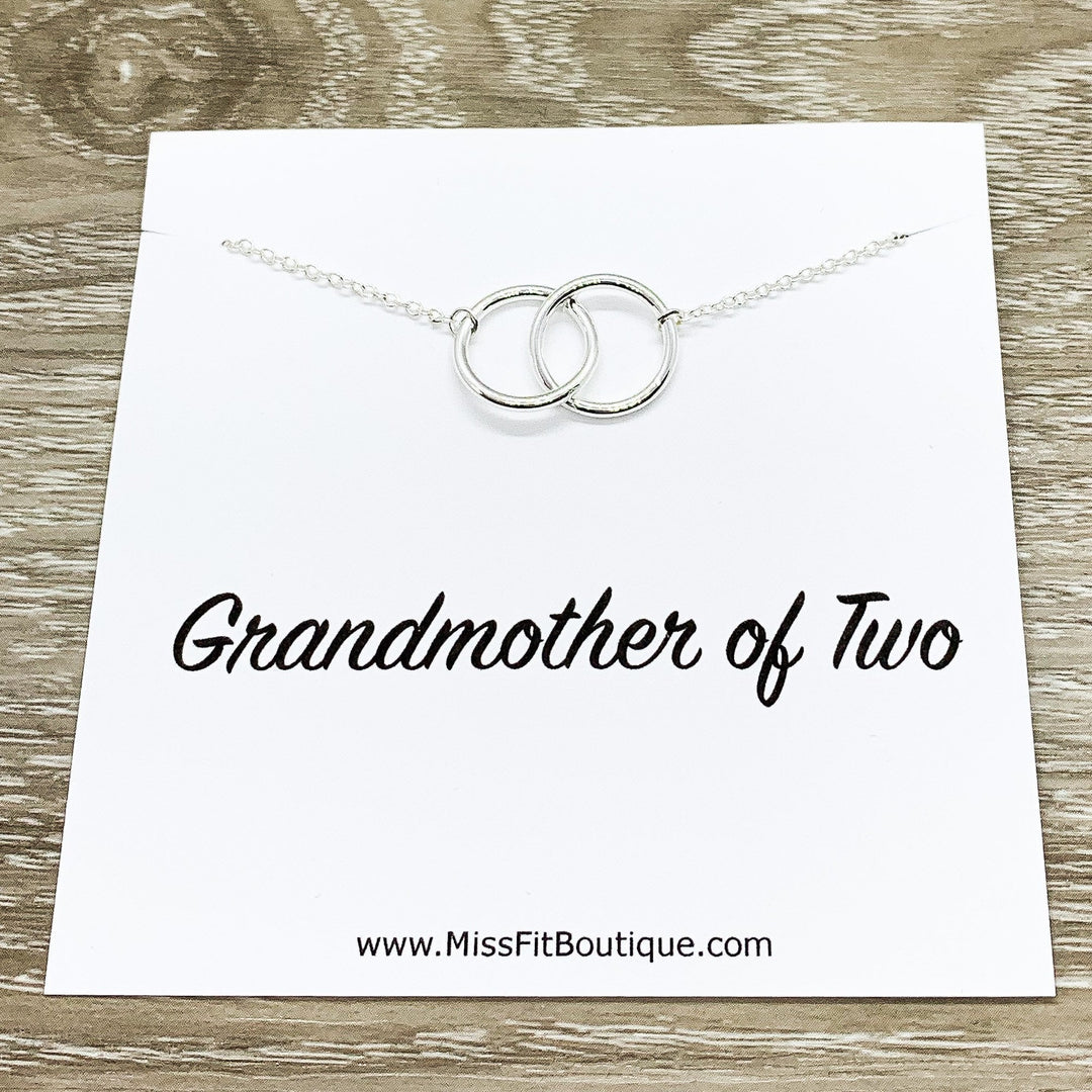 Grandmother of Two Necklace with Card, Linked Circles Necklace, 2 Circle Pendants, Gift for Grandma from Grandkids, Gift for Nana