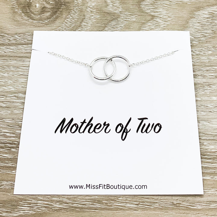 Mother of Two Necklace with Card, Linked Circles Necklace, 2 Circle Pendants, Gift for Mom from Kids, Gift for Mama, Mother Christmas
