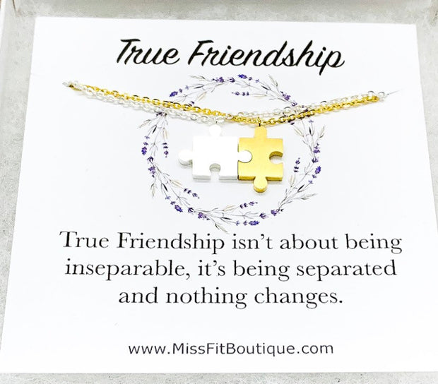 Interlocking Puzzle Necklaces, Matching Set for 2, True Friendship Card, Puzzle Piece Necklaces, Gift for Best Friend, Birthday Gift, Xmas