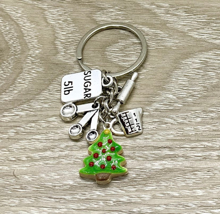 Christmas Baking Keychain, Gift for Grandma, Christmas Sugar Cookie Charms, Baker Keychain, Gift from Granddaughter, Measuring Spoons Charm