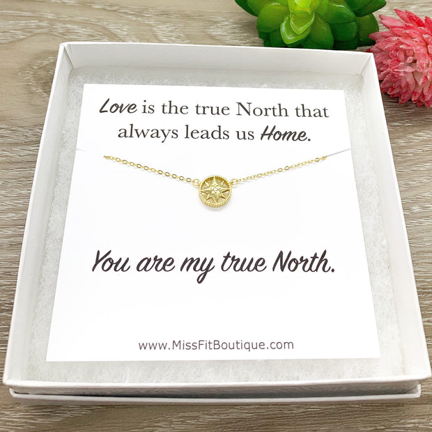 True North, Tiny Compass Necklace with Personalized Card, Gold Compass Pendant, Friendship Necklace, Friend Birthday Gift, Gift for Bestie