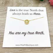 True North, Tiny Compass Necklace with Personalized Card, Gold Compass Pendant, Friendship Necklace, Friend Birthday Gift, Gift for Bestie