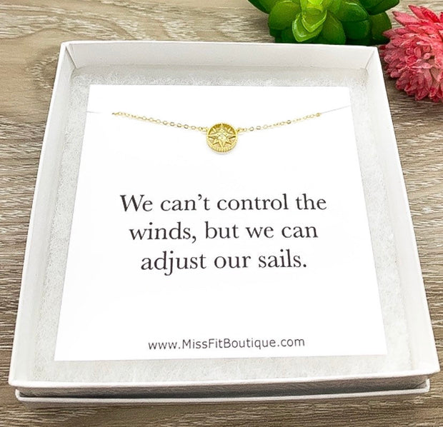 Tiny Compass Necklace with Personalized Card, Gold Compass Pendant, Inspirational Gift, Encouragement Gift for Her, Keep Going Gift