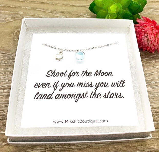 Shoot For The Moon Quote, Tiny Star Necklace, Inspirational Gift, Best Friend Gift, Friendship Necklace, Minimal Jewelry, Uplifting Gift