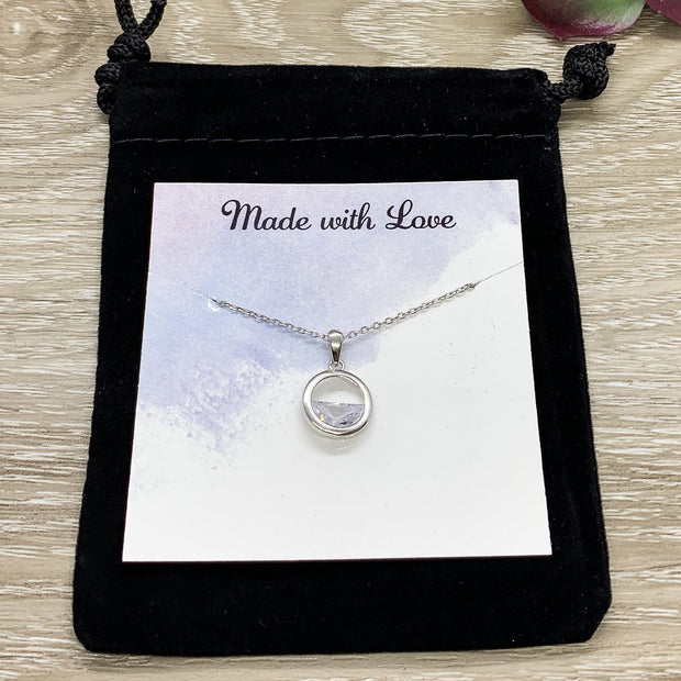 Difficult Times Gift, Round Crystal Necklace, Sterling Silver Solitaire Pendant, Strength Jewelry, Gift for Friend, Cheer Up Gift