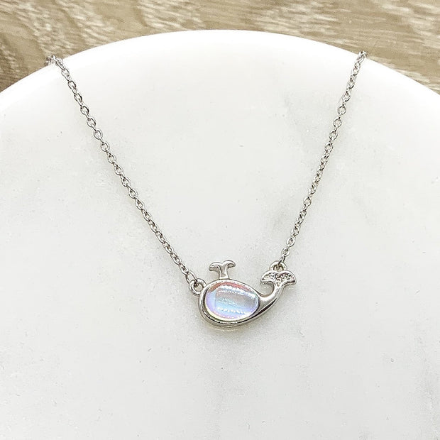 Whale Symbol, Whale Jewelry Gift, Opalite Whale Necklace, Mental Health, Beach Necklace, Support Gift, Ocean Gift, Friendship Necklace