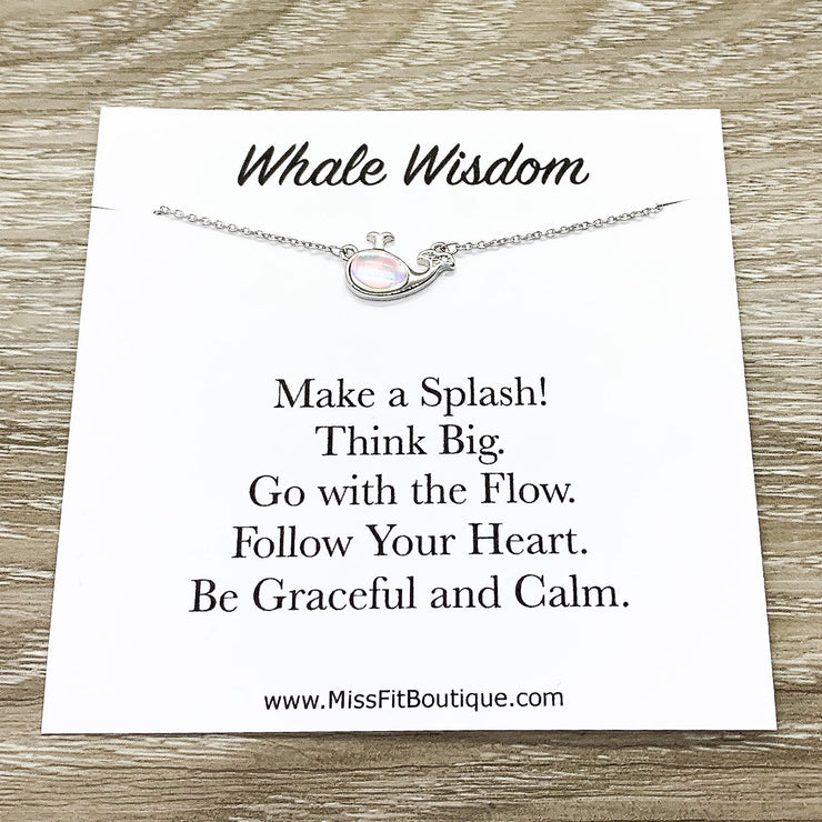 Whale Wisdom Quote, Whale Jewelry Gift, Opalite Whale Necklace, Beach Necklace, Minimalist Gift, Ocean Gift, Friendship Necklace