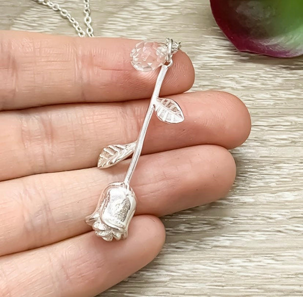 Rose Necklace, Sterling Silver Flower Jewelry, Keep Going Card, Floral Jewelry, Uplifting Gift, Gift from Friend, Meaningful Gift for Her