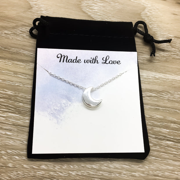 Tiny Crescent Moon Necklace, Celestial Jewelry, Lunar Eclipse Pendant, Minimalist Jewelry, Thinking of You Gift, Anniversary, Young Girl