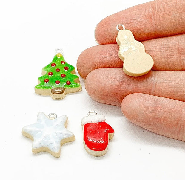 Christmas Charms Bundle, Polymer Clay Charm Lot, Bulk, Sugar Cookie, 10K Charm, Red Mitten Charm, Baking Jewelry Findings, Stocking Stuffer