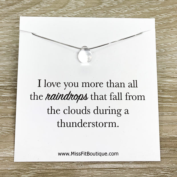 Clear Teardrop Necklace, I Love You More Than Card, Sterling Silver Jewelry, Anniversary Gift, Love Jewelry, Gift from Husband, Wife Gift