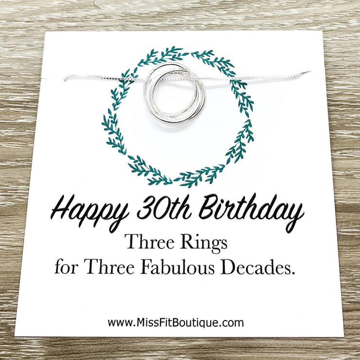 Happy 30th Birthday Gift, Three Eternal Rings Necklace, Happy Birthday Card, Gift for Her, Jewelry for Women, Sister, Friend, Mother, Aunt