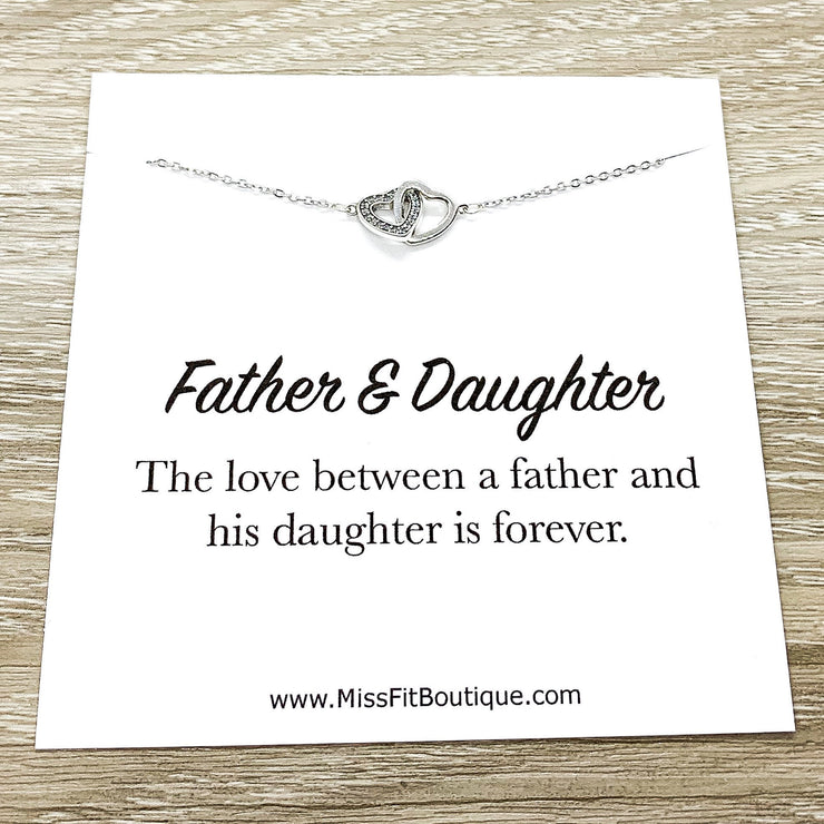 Father & Daughter Gift, 2 Link Hearts Necklace, Sterling Silver Jewelry, Gift for Daughter from Dad, Daughter Necklace, Birthday Gift