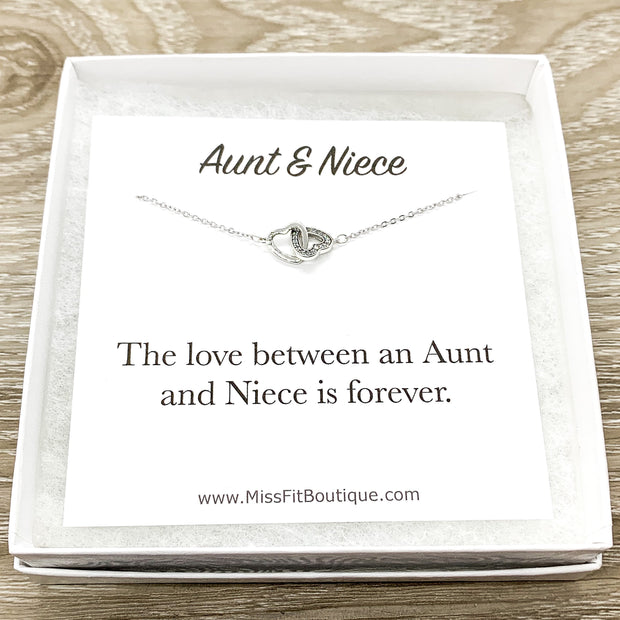 Aunt & Niece Gift, 2 Link Hearts Necklace, Sterling Silver Jewelry, Gift for Niece from Aunt, Niece Necklace, Birthday Gift, Meaningful Gift