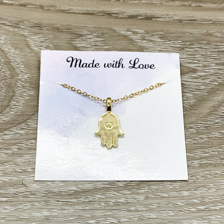 Protection Necklace, Hamsa Hand Pendant Gold, Spiritual Jewelry, Simple Reminder, Hand of Fatima Necklace, Gift for Her, Stocking Stuffer