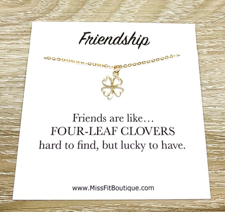 Tiny 4 Leaf Clover Necklace Gold, Good Luck Charm Necklace, Friendship Necklace, Minimalist Jewelry, Simple Reminder, Birthday Gift for Her