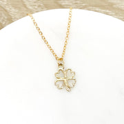 Tiny 4 Leaf Clover Necklace Gold, Good Luck Charm Necklace, Friendship Necklace, Minimalist Jewelry, Simple Reminder, Birthday Gift for Her