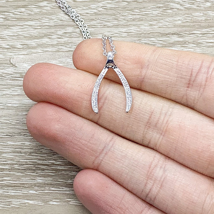 Make a Wish Necklace, Wishbone Pendant, Lucky Charm Jewelry, Gift for Friend, Friendship Jewelry, Gift for Daughter, Birthday Gift for Women