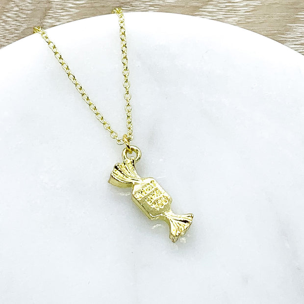 Tiny Candy Necklace Gold, Sweet Foodie Jewelry, Friendship Gifts, Cute Food Necklace, Unique Junk Food Gift, Stocking Filler for Women