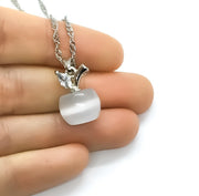 Dainty Opal Apple Necklace, Minimalist Jewelry, Apple Gift, Fruit Necklace, Opalite Necklace, Stocking Filler for Women, Gift for Student