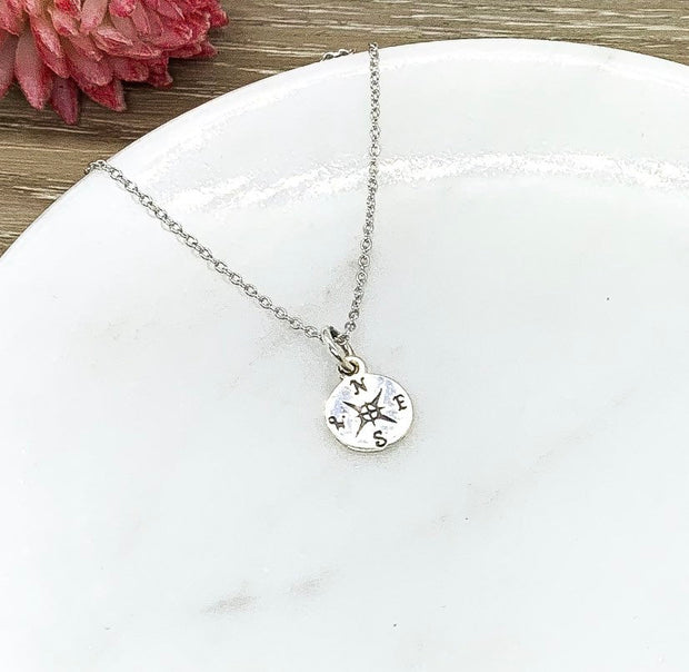 No Matter Where, Compass Necklace with Custom Card, Sterling Silver Necklace, Best Friends Necklace, Birthday Gift, Simple Reminder Jewelry