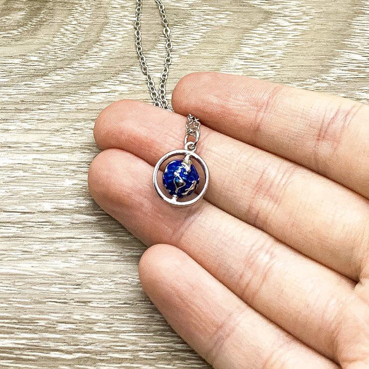 World Map Pendant, Tiny Planet Earth Necklace, Friendship Necklace, Gift for Traveler, Going Away, Travel Gift, Necklace for Women, Sister