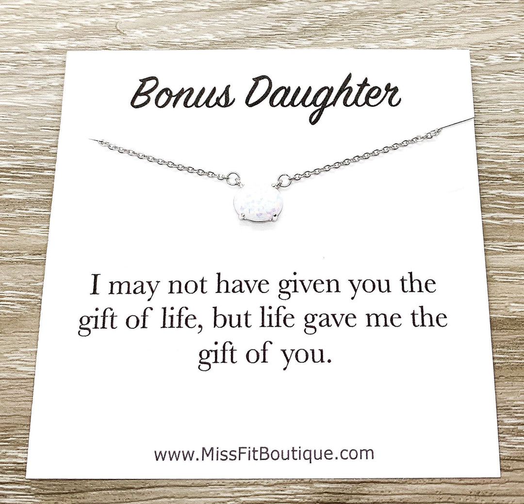 Bonus Daughter Gift, Oval Opalite Necklace, Birthstone Pendant, Unbiological Daughter Gift, Gift for Stepdaughter, Birthday Gift for Her