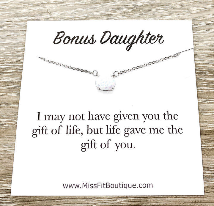 Bonus Daughter Gift, Oval Opalite Necklace, Birthstone Pendant, Unbiological Daughter Gift, Gift for Stepdaughter, Birthday Gift for Her