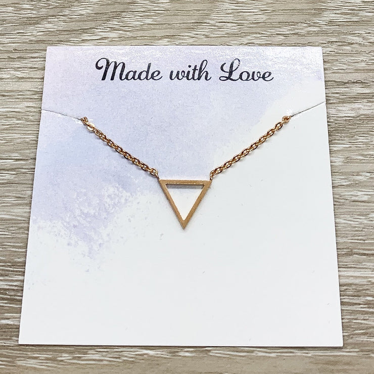 Happy Retirement Card, Tiny Triangle Necklace, Dainty Pendant, New Beginning Gift, Necklace for Women,  Friend Gift, Layering Necklace