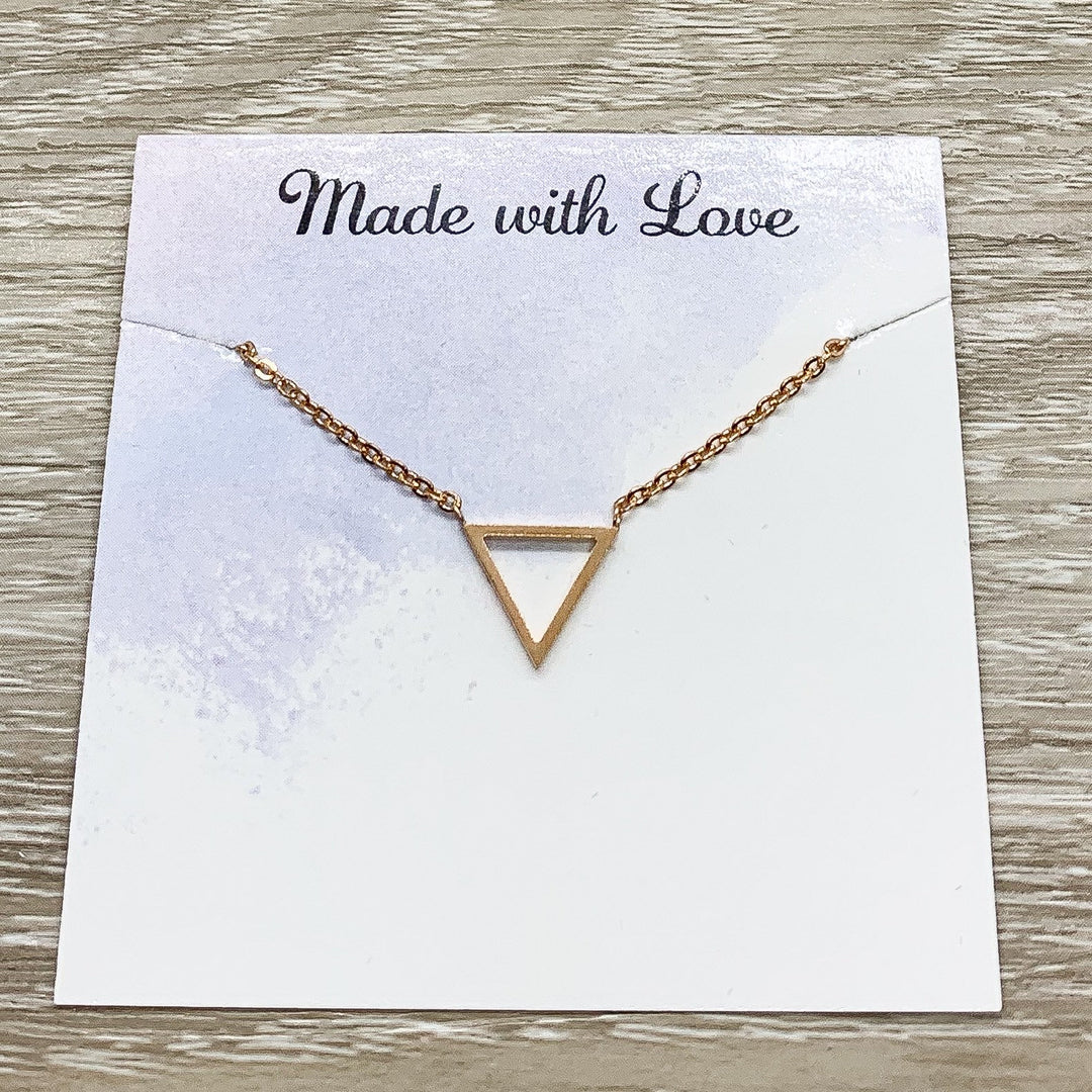 Happy Belated Birthday Card, Tiny Triangle Necklace, Dainty Pendant, Modern Necklace, Necklace for Women,  Friend Gift, Layering Necklace
