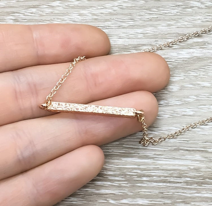 Rose Gold Bar Necklace, Dainty Jewelry, Balance Bar Pendant, Gift for Daughter, Minimalist Jewelry, Gift from Mom, Birthday Gift, Christmas