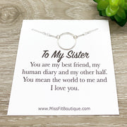 To My Sister Card, Sterling Silver Circle Necklace, Circular Pendant, Circular Jewelry, Unbiological Sister Gift, Birthday Gift from Sister