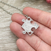 Puzzle Necklace, Silver Puzzle Piece Pendant, Puzzle Jewelry Rose Gold, Autism Awareness Gift, Gift for Mom with Child on Spectrum