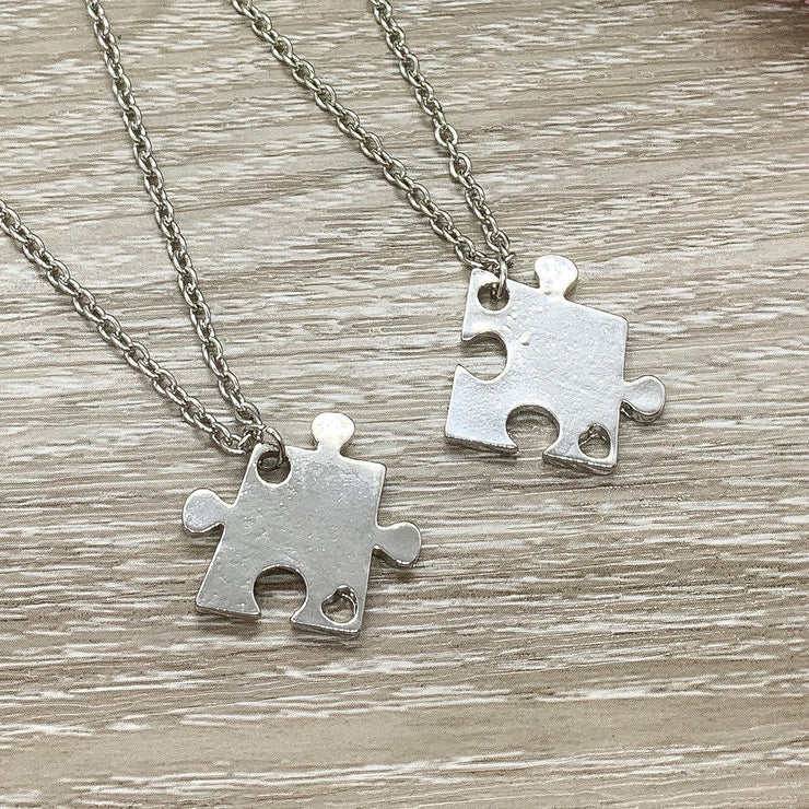 Puzzle Necklace, Silver Puzzle Piece Pendant, Puzzle Jewelry Rose Gold, Autism Awareness Gift, Gift for Mom with Child on Spectrum